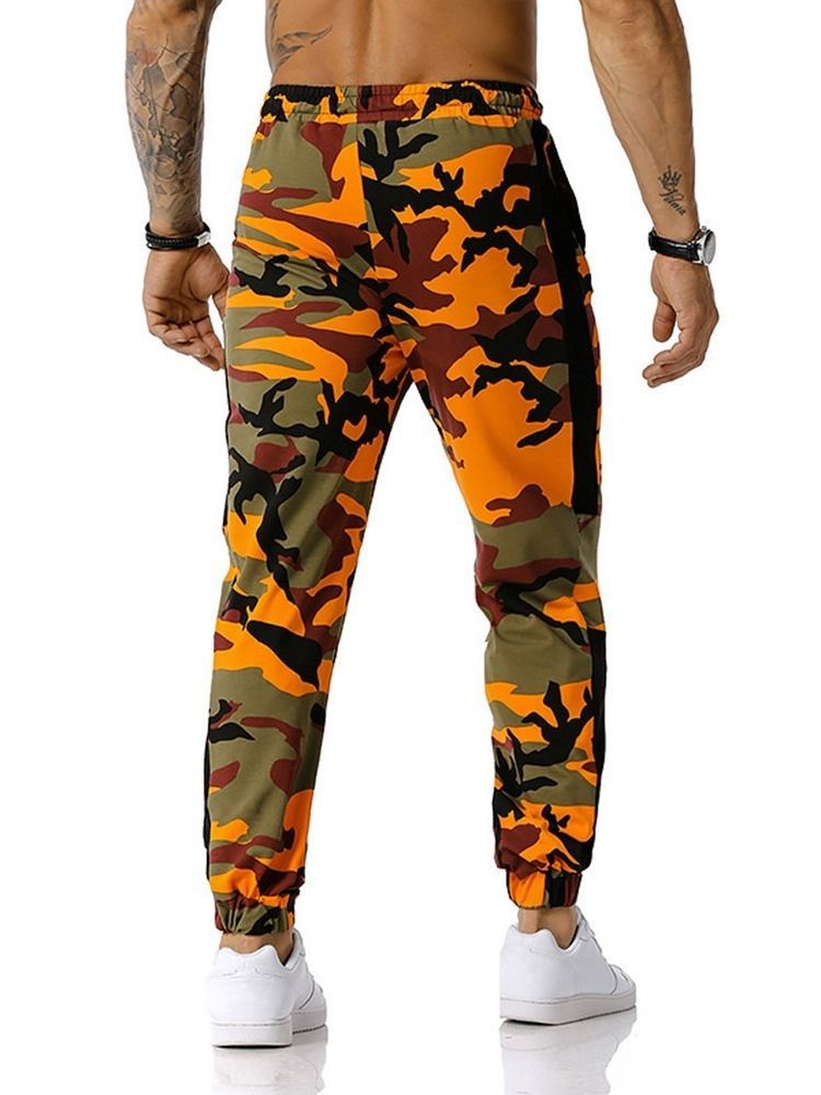 Calça Casual Masculina Com Cordões Camuflados Com Cordões Na Cintura Média