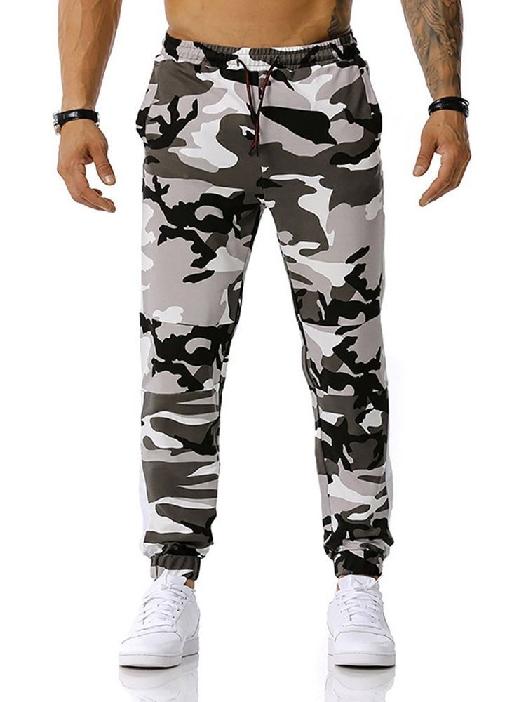 Calça Casual Masculina Com Cordões Camuflados Com Cordões Na Cintura Média