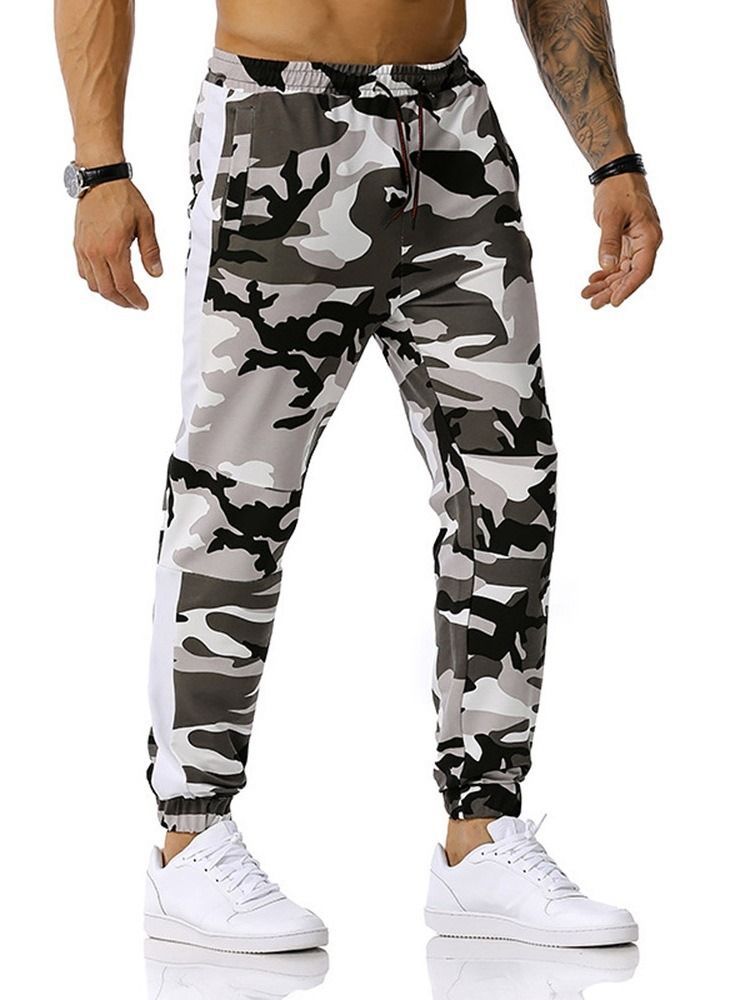 Calça Casual Masculina Com Cordões Camuflados Com Cordões Na Cintura Média