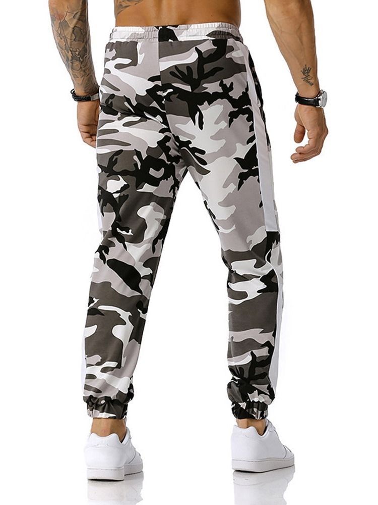 Calça Casual Masculina Com Cordões Camuflados Com Cordões Na Cintura Média