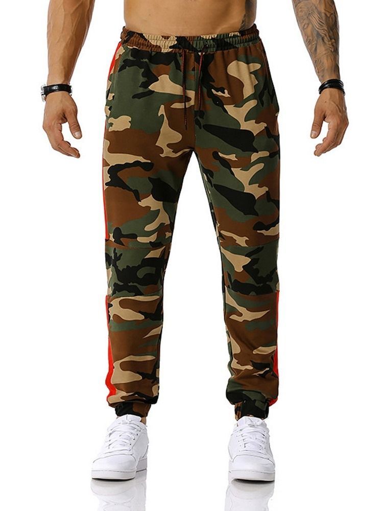 Calça Casual Masculina Com Cordões Camuflados Com Cordões Na Cintura Média