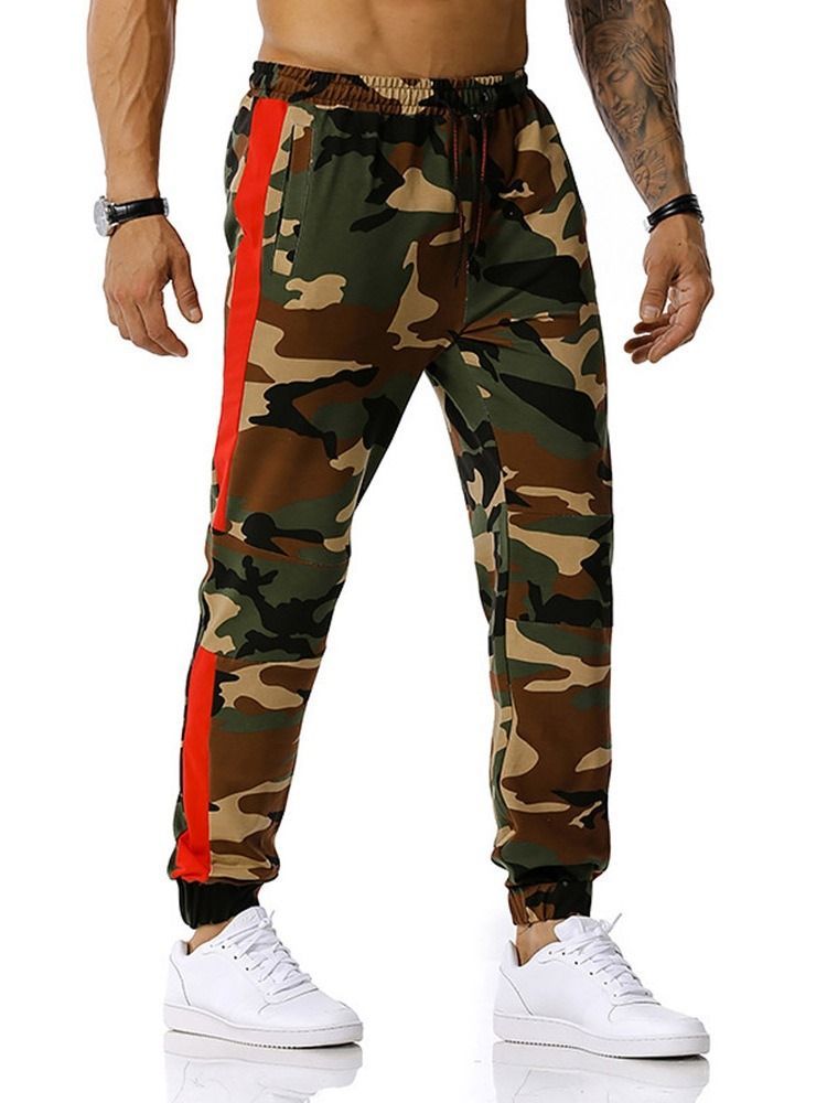 Calça Casual Masculina Com Cordões Camuflados Com Cordões Na Cintura Média