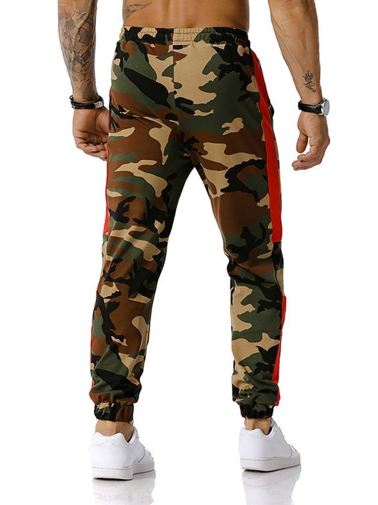 Calça Casual Masculina Com Cordões Camuflados Com Cordões Na Cintura Média