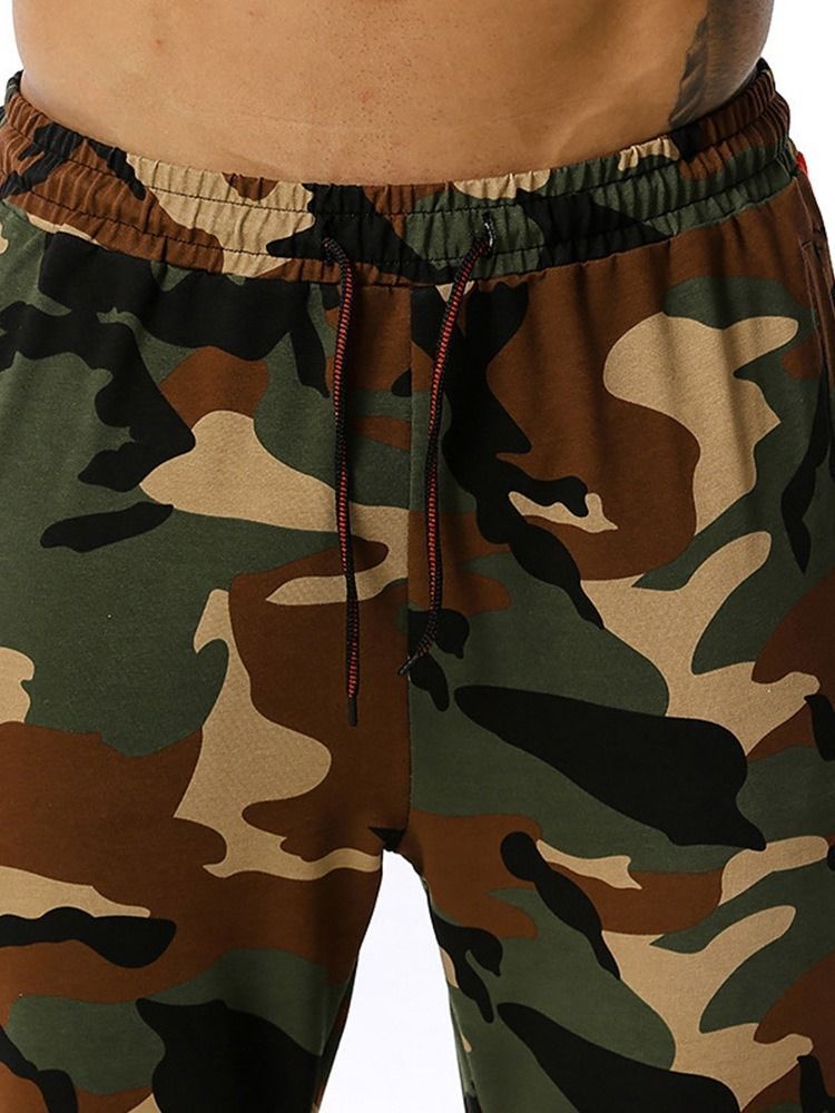 Calça Casual Masculina Com Cordões Camuflados Com Cordões Na Cintura Média