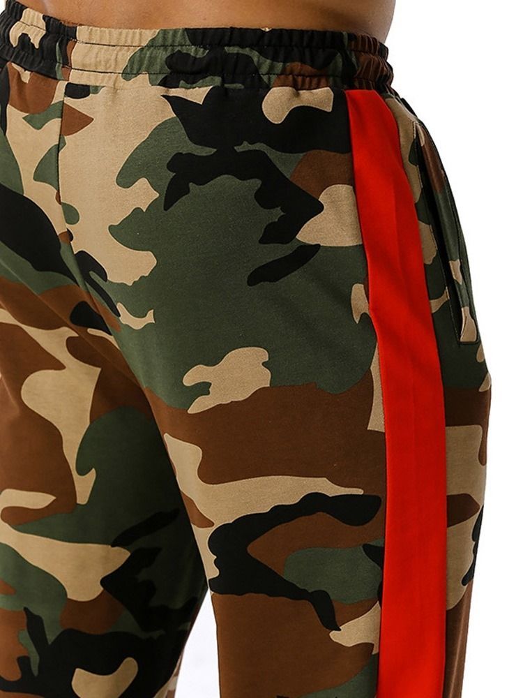 Calça Casual Masculina Com Cordões Camuflados Com Cordões Na Cintura Média