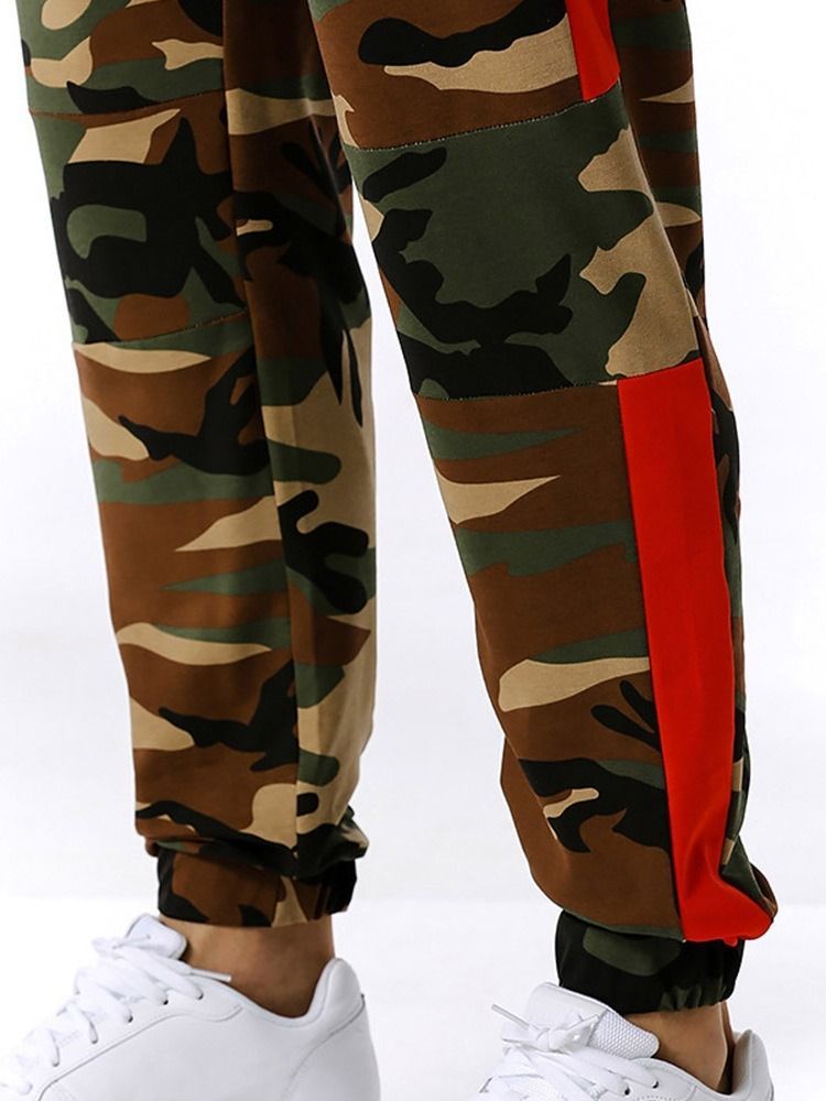 Calça Casual Masculina Com Cordões Camuflados Com Cordões Na Cintura Média