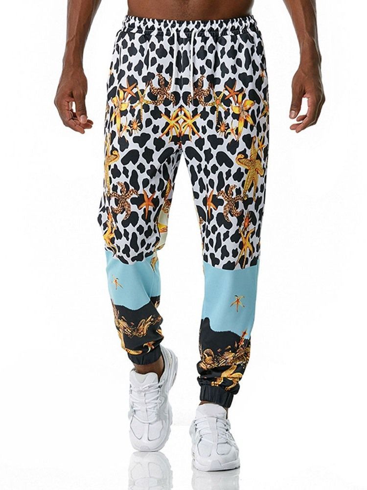 Calça Casual Masculina Com Estampa De Leopardo De Cintura Média