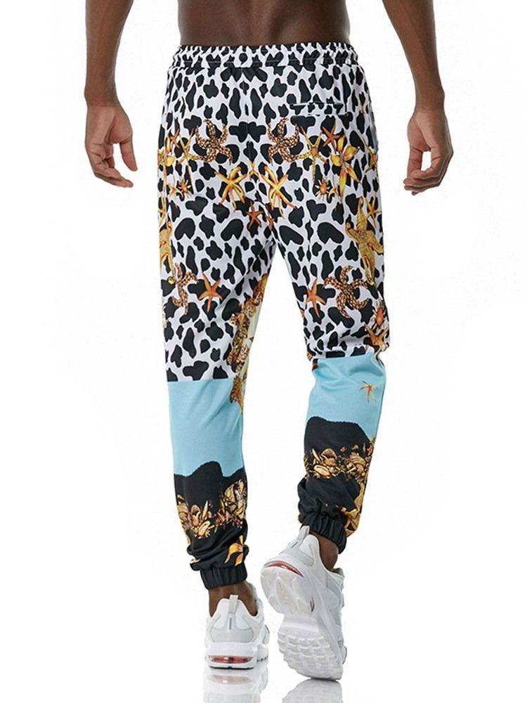 Calça Casual Masculina Com Estampa De Leopardo De Cintura Média