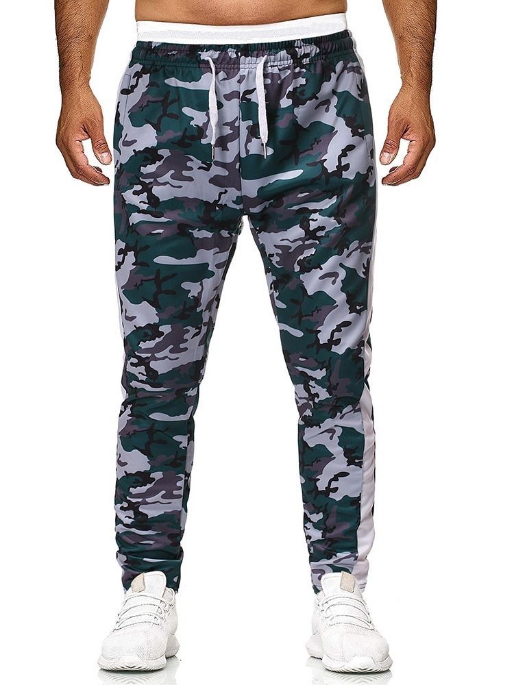 Calça Casual Masculina Com Renda Camuflada De Bolso