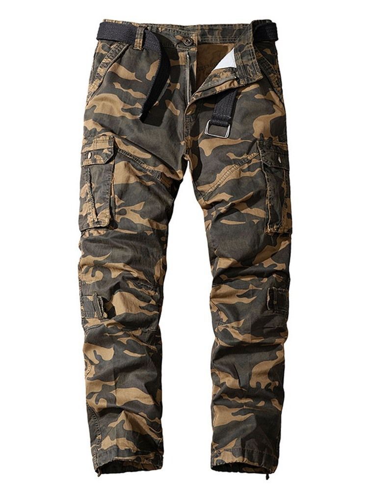 Calça Casual Masculina Europeia Com Botão De Camuflagem De Bolso Reto