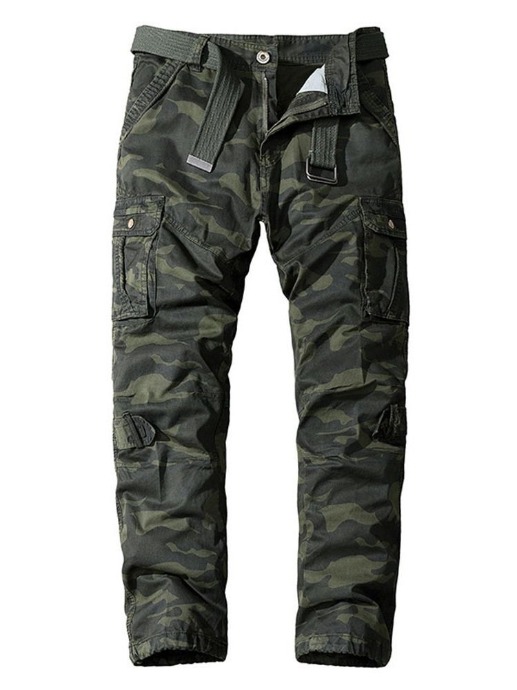 Calça Casual Masculina Europeia Com Botão De Camuflagem De Bolso Reto