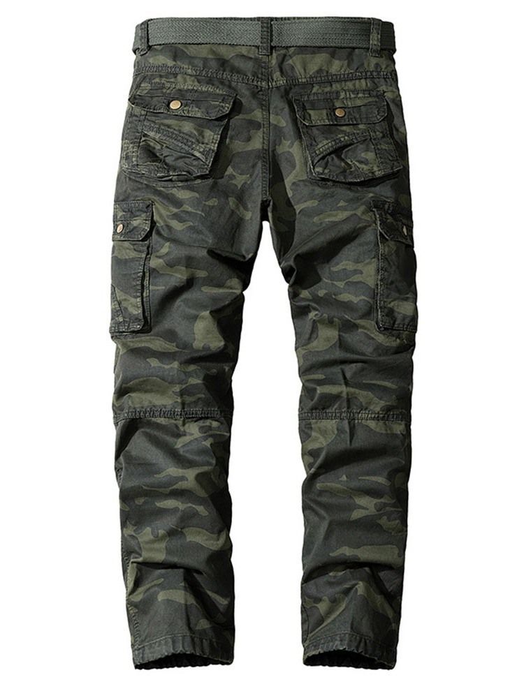 Calça Casual Masculina Europeia Com Botão De Camuflagem De Bolso Reto