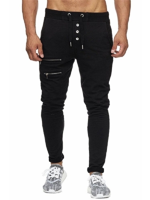 Calça Casual Masculina Lisa Com Zíper L Ace Up