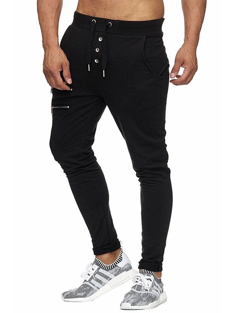 Calça Casual Masculina Lisa Com Zíper L Ace Up