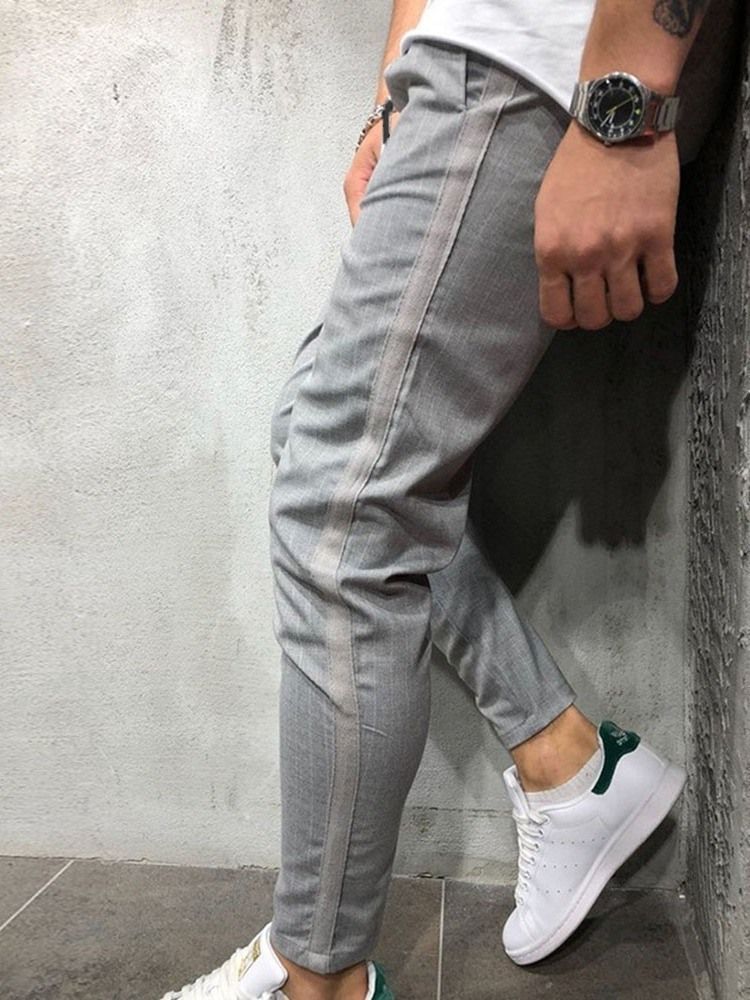 Calça Casual Masculina Patchwork Lápis Com Zíper