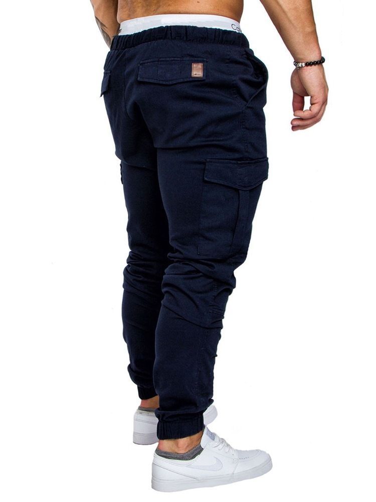 Calça Casual Masculina Simples De Renda Caqui Com Bolso