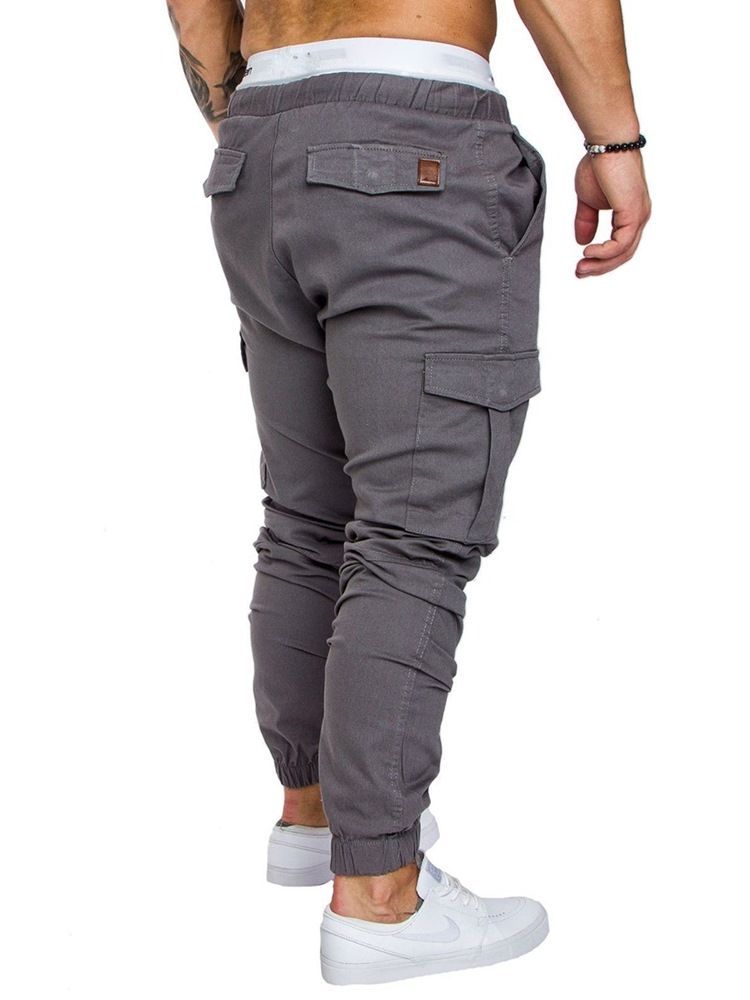 Calça Casual Masculina Simples De Renda Caqui Com Bolso