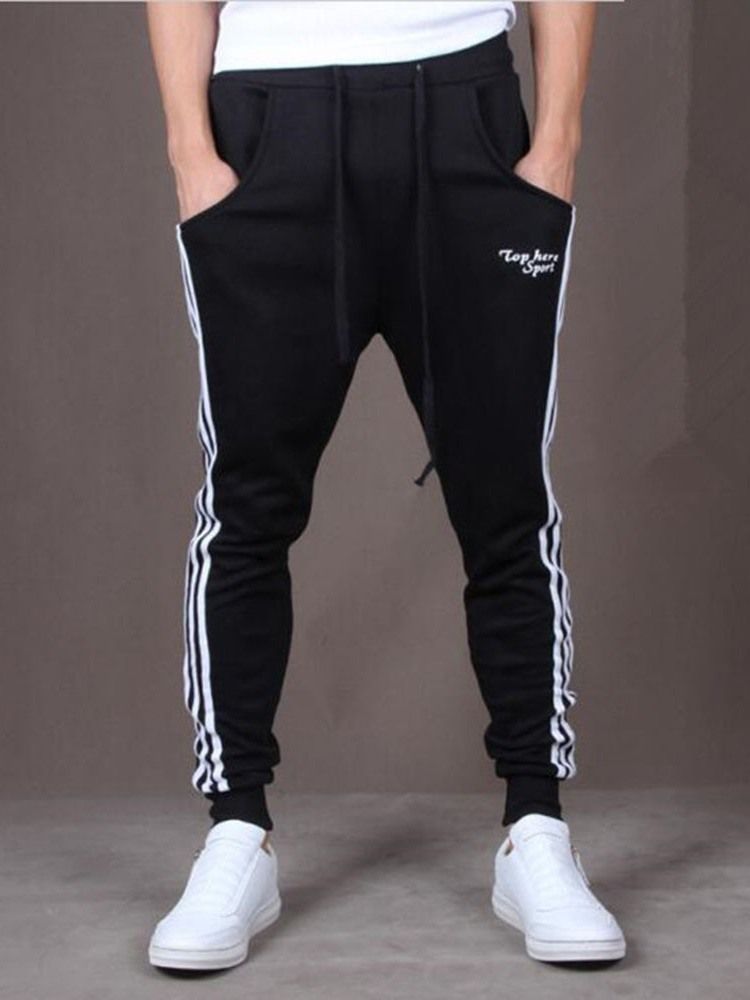 Calça Casual Mens Listrada Impressa Com Cordões