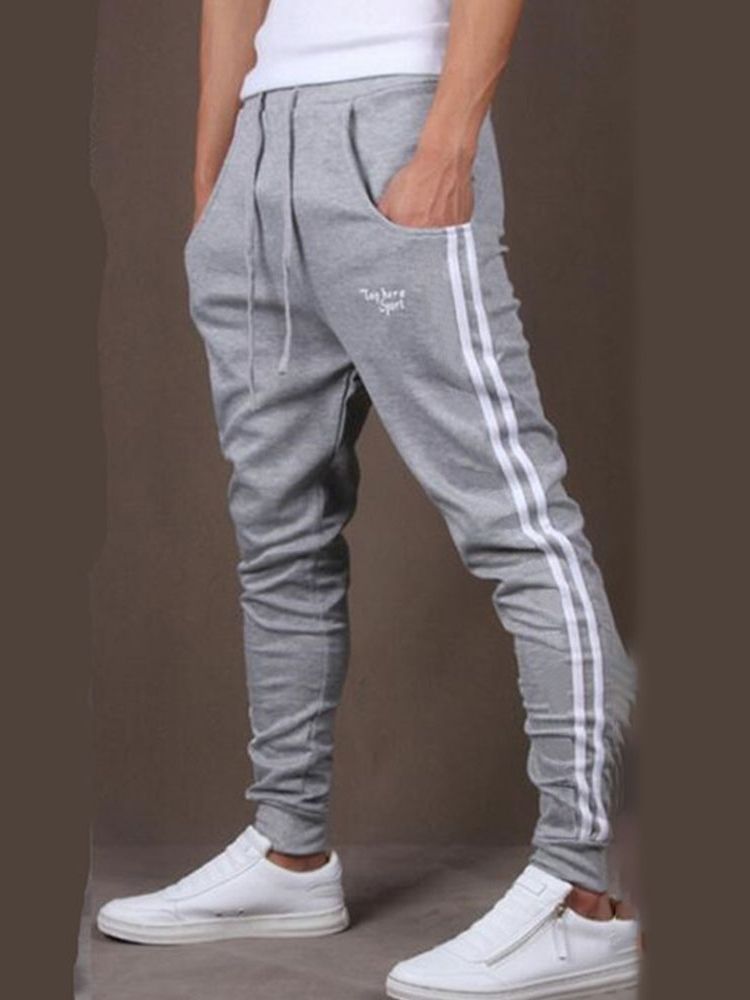 Calça Casual Mens Listrada Impressa Com Cordões