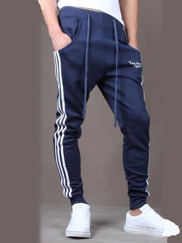 Calça Casual Mens Listrada Impressa Com Cordões