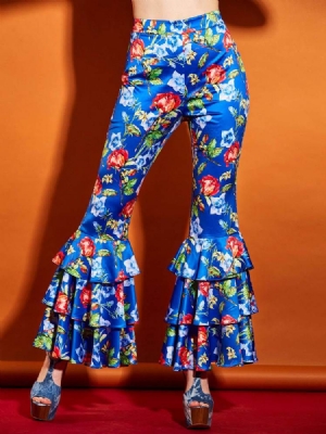 Calça Feminina Elástica Com Babados Floral Bellbottoms