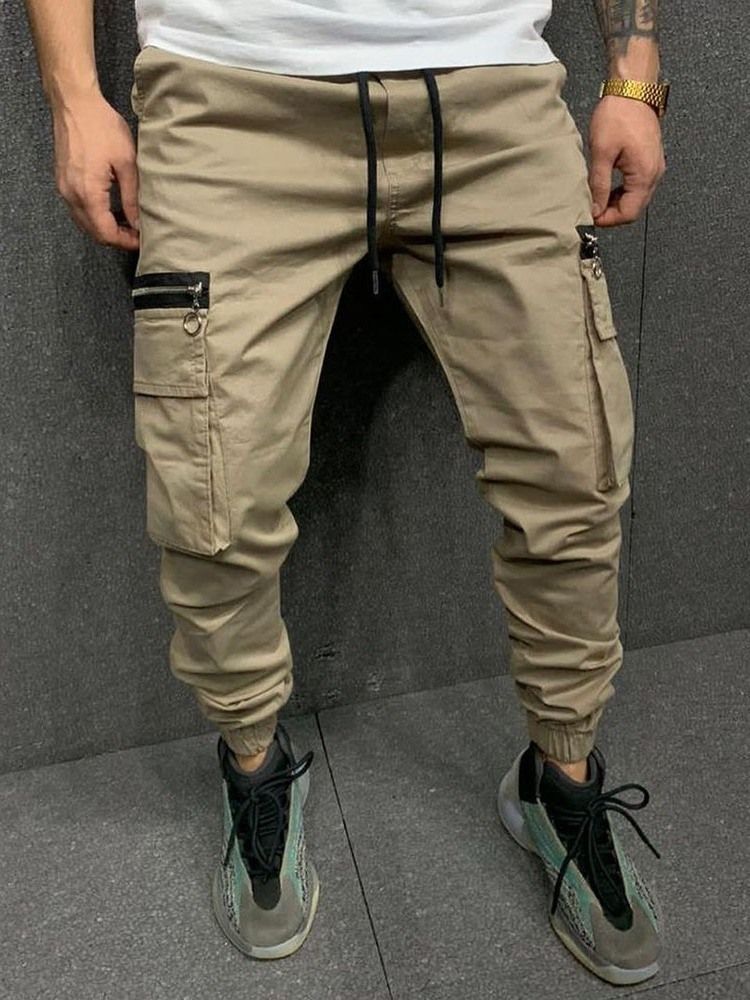 Calça Lápis De Bolso Liso Meio Cintura Calça Casual Masculina