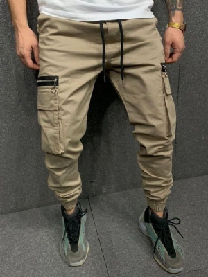 Calça Lápis De Bolso Liso Meio Cintura Calça Casual Masculina