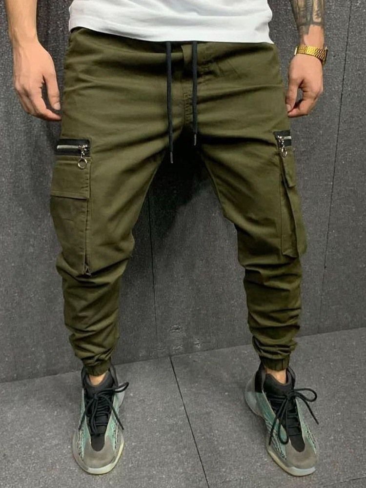 Calça Lápis De Bolso Liso Meio Cintura Calça Casual Masculina