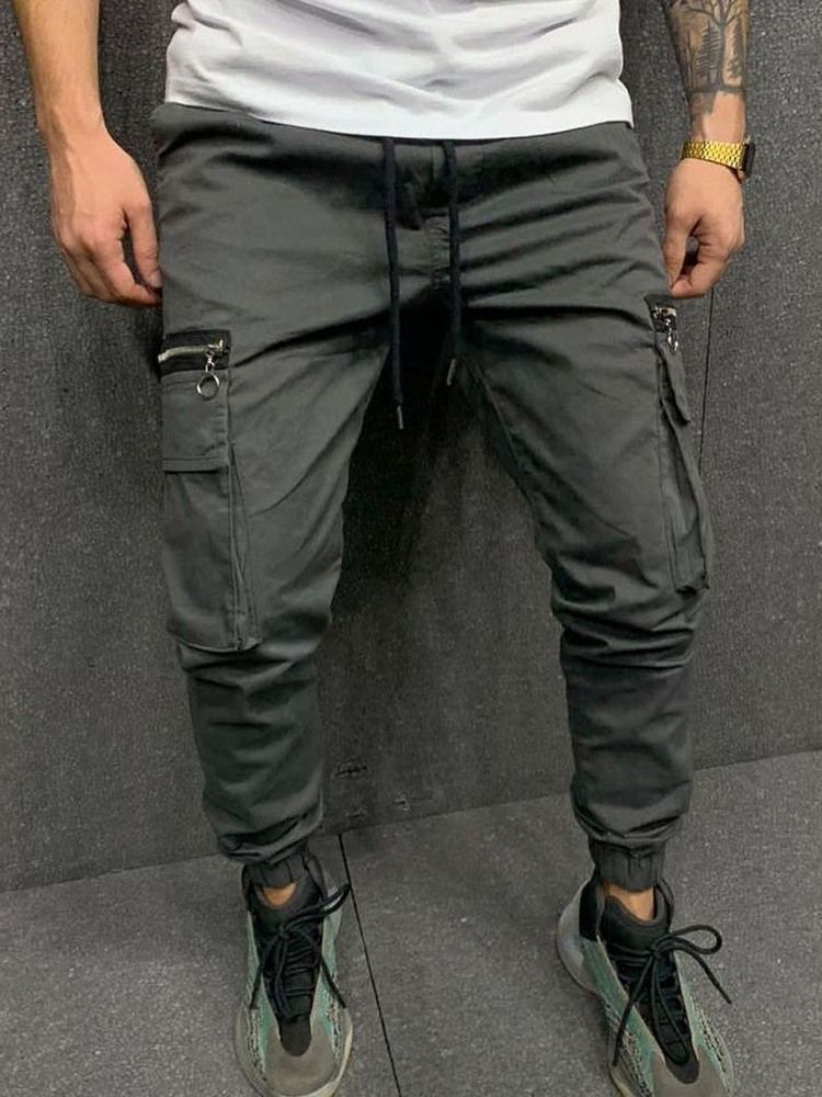 Calça Lápis De Bolso Liso Meio Cintura Calça Casual Masculina