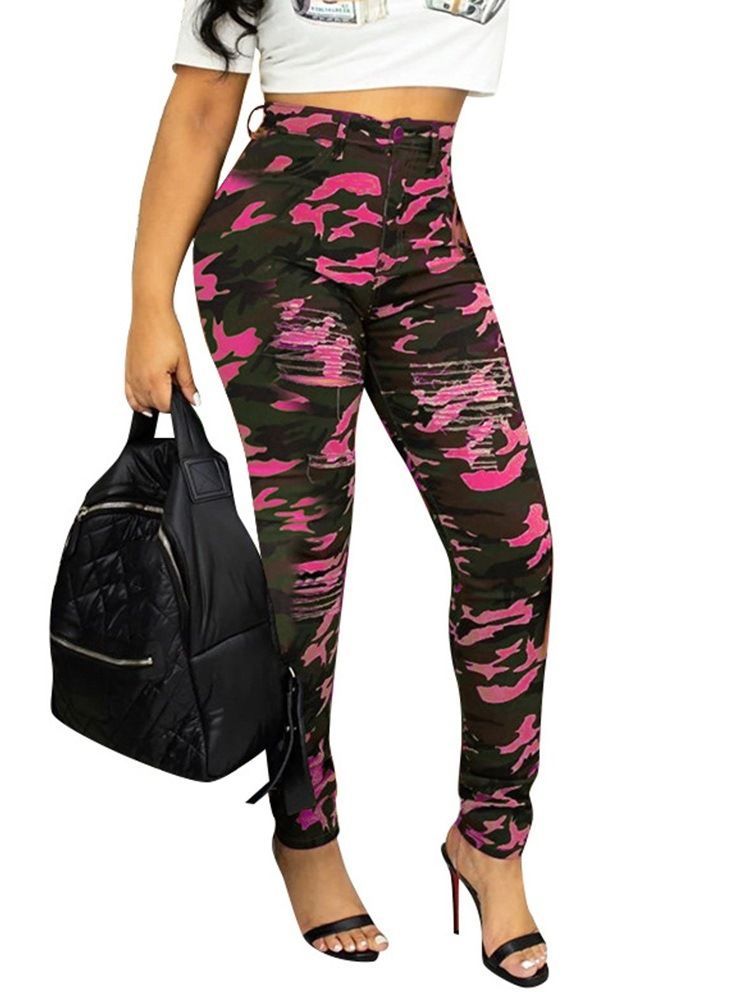 Calça Lápis Camuflagem Feminina Calça Casual