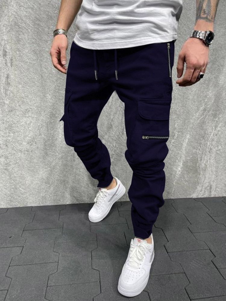 Calça Lápis Casual Masculina De Cintura Média E Bolso