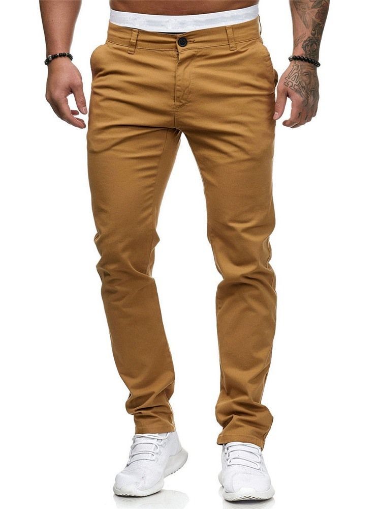 Calça Lápis Casual Masculina Com Zíper Liso Cintura Média