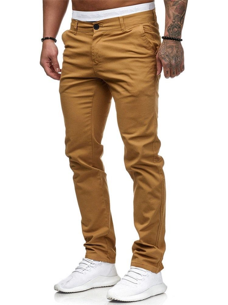 Calça Lápis Casual Masculina Com Zíper Liso Cintura Média