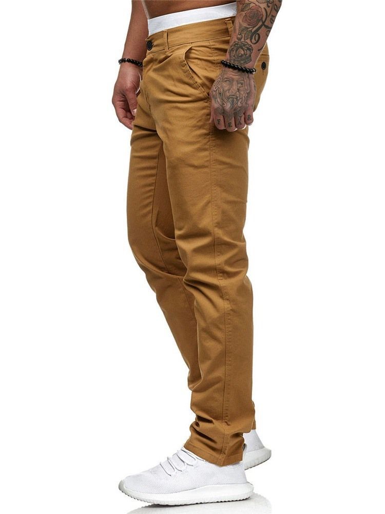 Calça Lápis Casual Masculina Com Zíper Liso Cintura Média