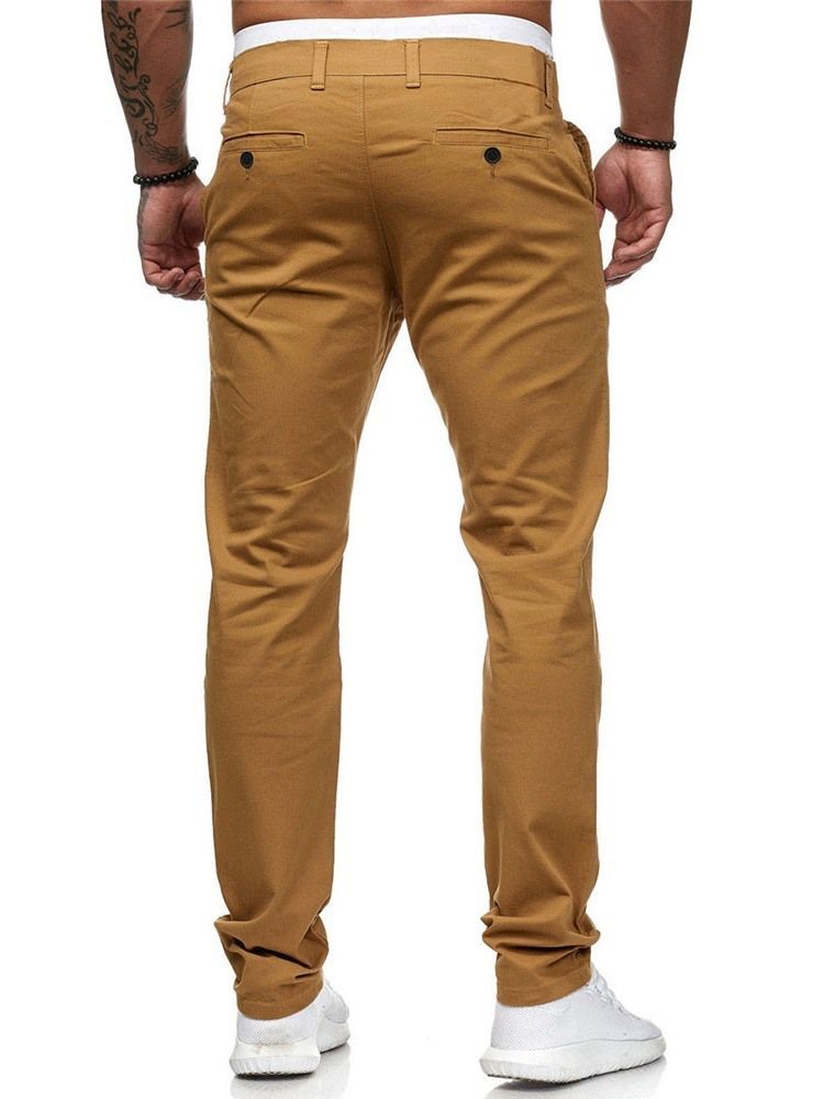 Calça Lápis Casual Masculina Com Zíper Liso Cintura Média