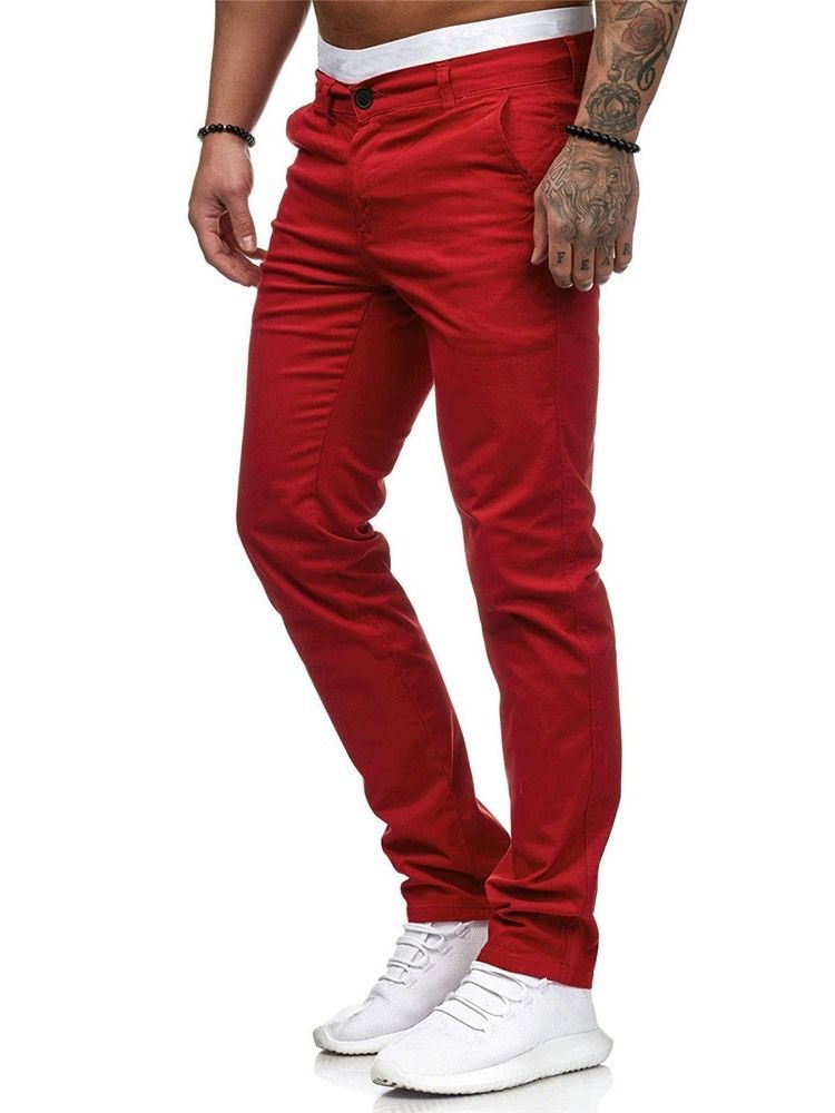 Calça Lápis Casual Masculina Com Zíper Liso Cintura Média