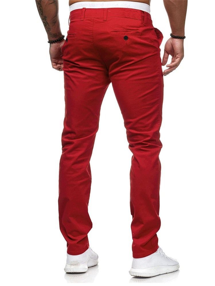 Calça Lápis Casual Masculina Com Zíper Liso Cintura Média