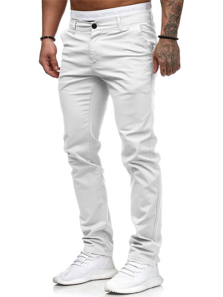 Calça Lápis Casual Masculina Com Zíper Liso Cintura Média