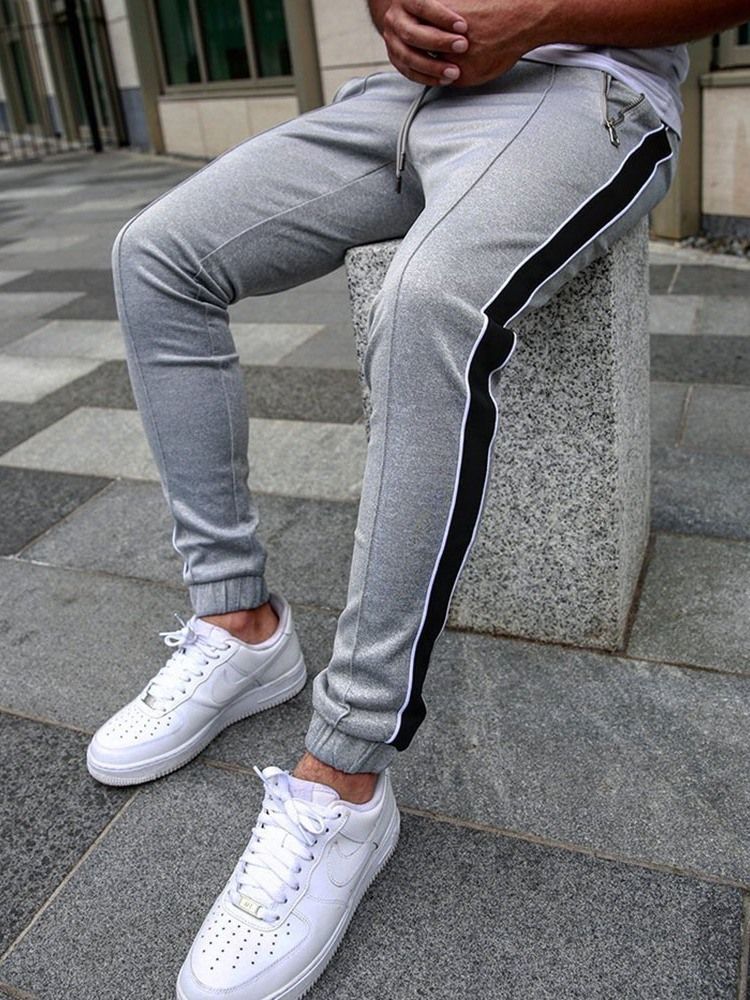 Calça Lápis Casual Masculina Riscada Com Riscas