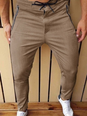 Calça Lápis Com Zíper Calça Casual Masculina De Cintura Média