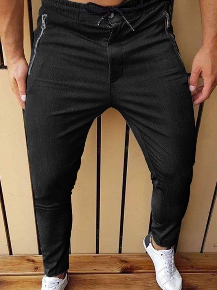 Calça Lápis Com Zíper Calça Casual Masculina De Cintura Média