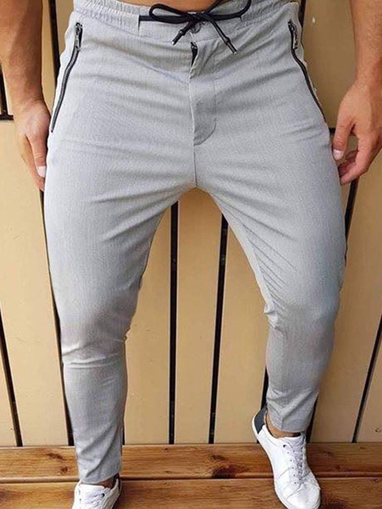 Calça Lápis Com Zíper Calça Casual Masculina De Cintura Média