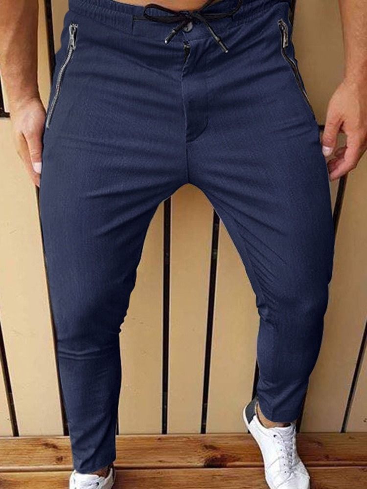 Calça Lápis Com Zíper Calça Casual Masculina De Cintura Média