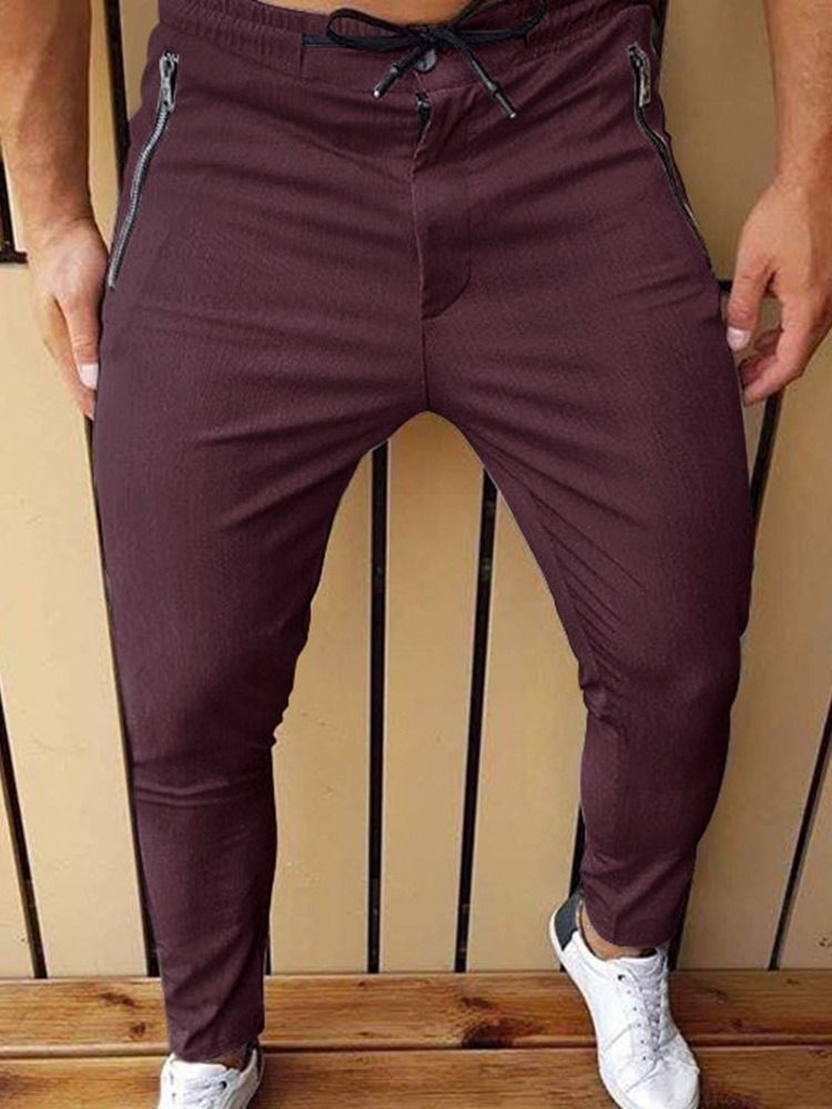 Calça Lápis Com Zíper Calça Casual Masculina De Cintura Média