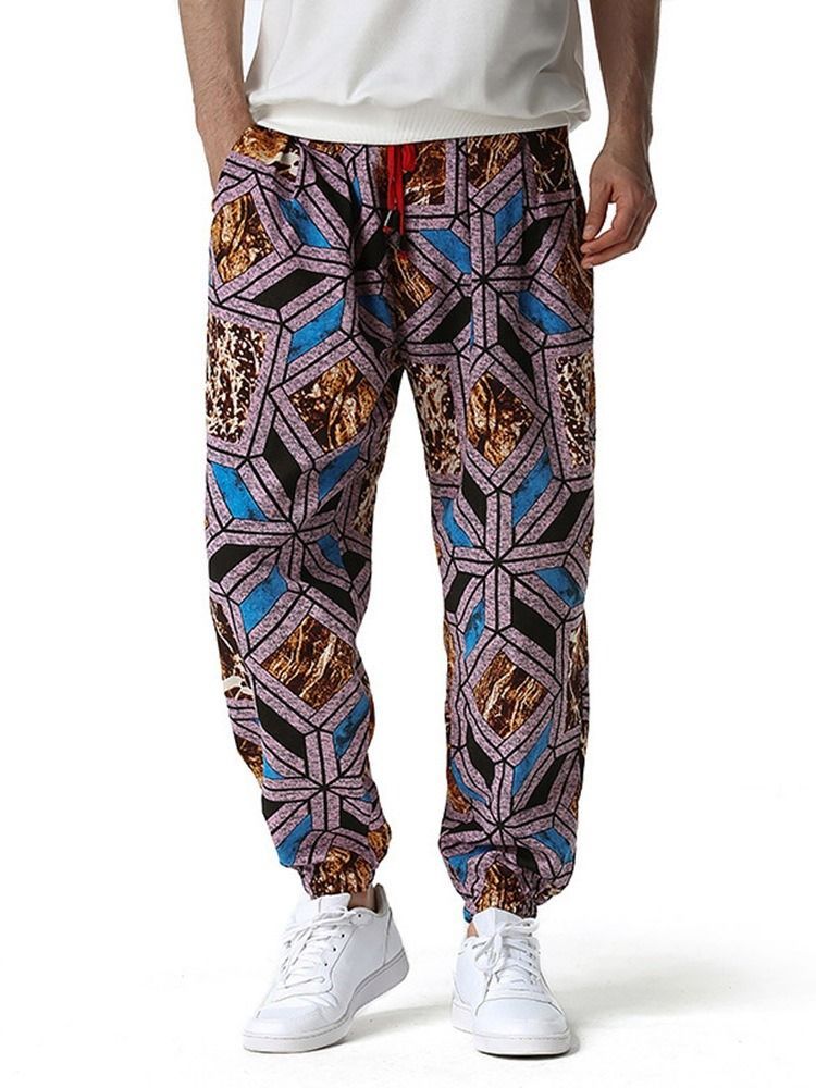 Calça Lápis Geométrica Fina Calça Casual Masculina