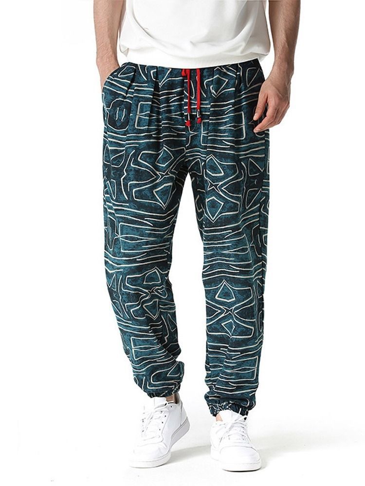 Calça Lápis Geométrica Fina Calça Casual Masculina