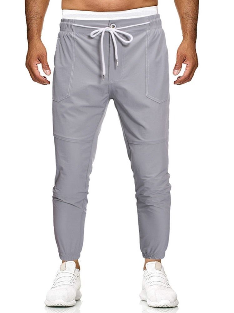 Calça Lápis Liso Masculino Casual Calça Cintura Média Casual