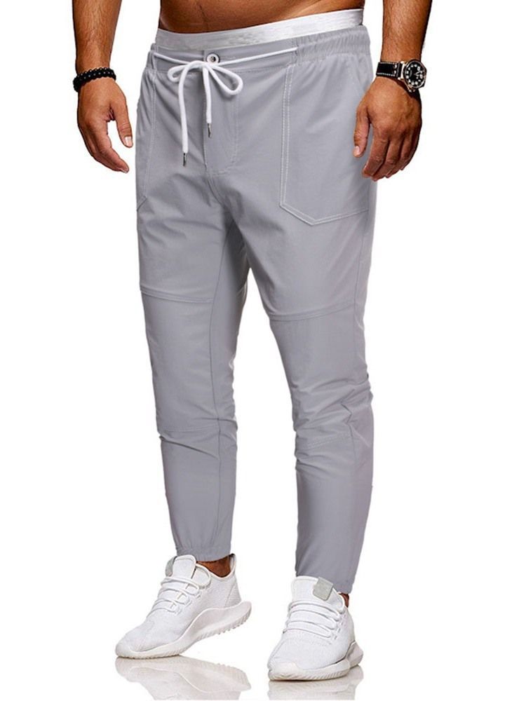 Calça Lápis Liso Masculino Casual Calça Cintura Média Casual