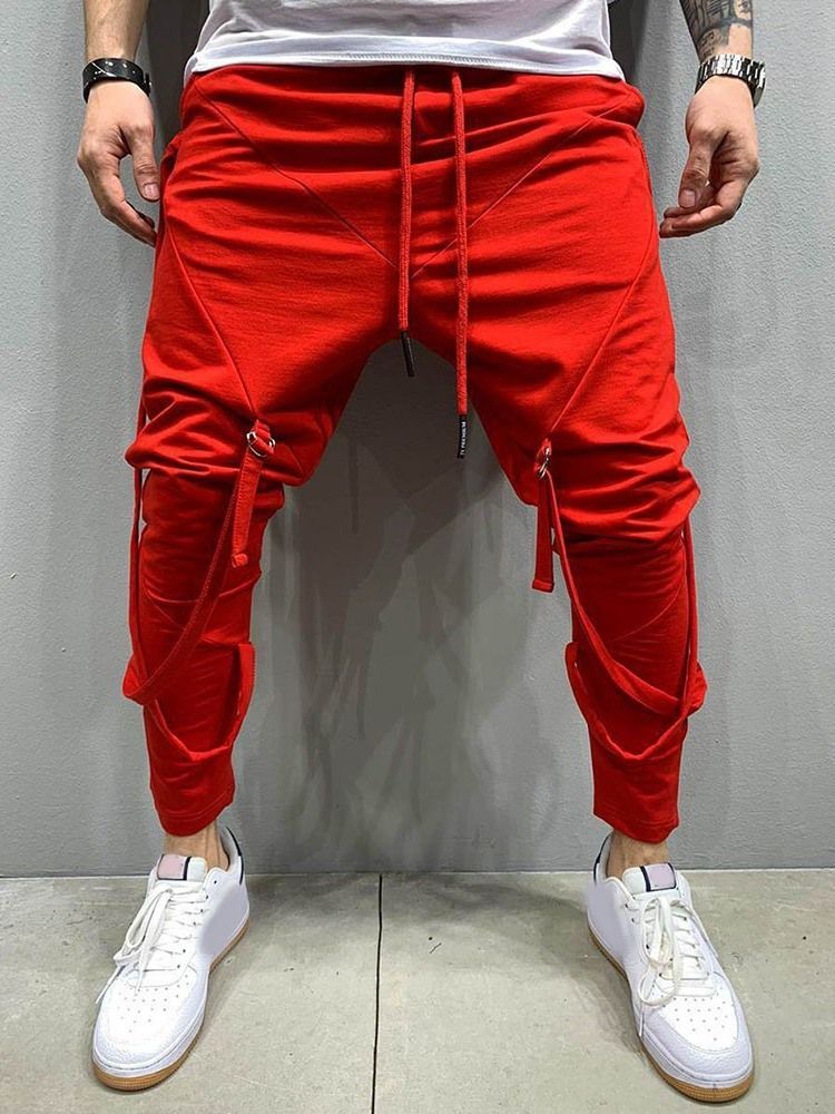 Calça Lápis Lápis Masculino Calça Casual Hip Hop Com Corda