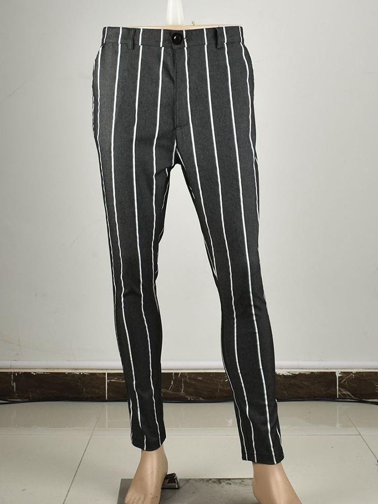 Calça Lápis Stripe Calça Casual Masculina Com Zíper